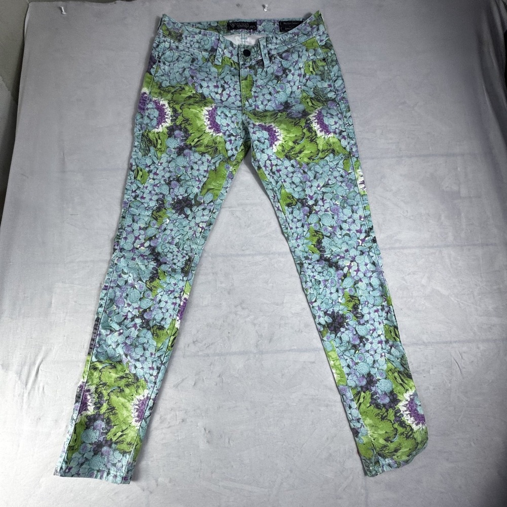 Guess 1981 Womens Brittney Skinny Ankle Length Jeans Green Floral Stretch 28